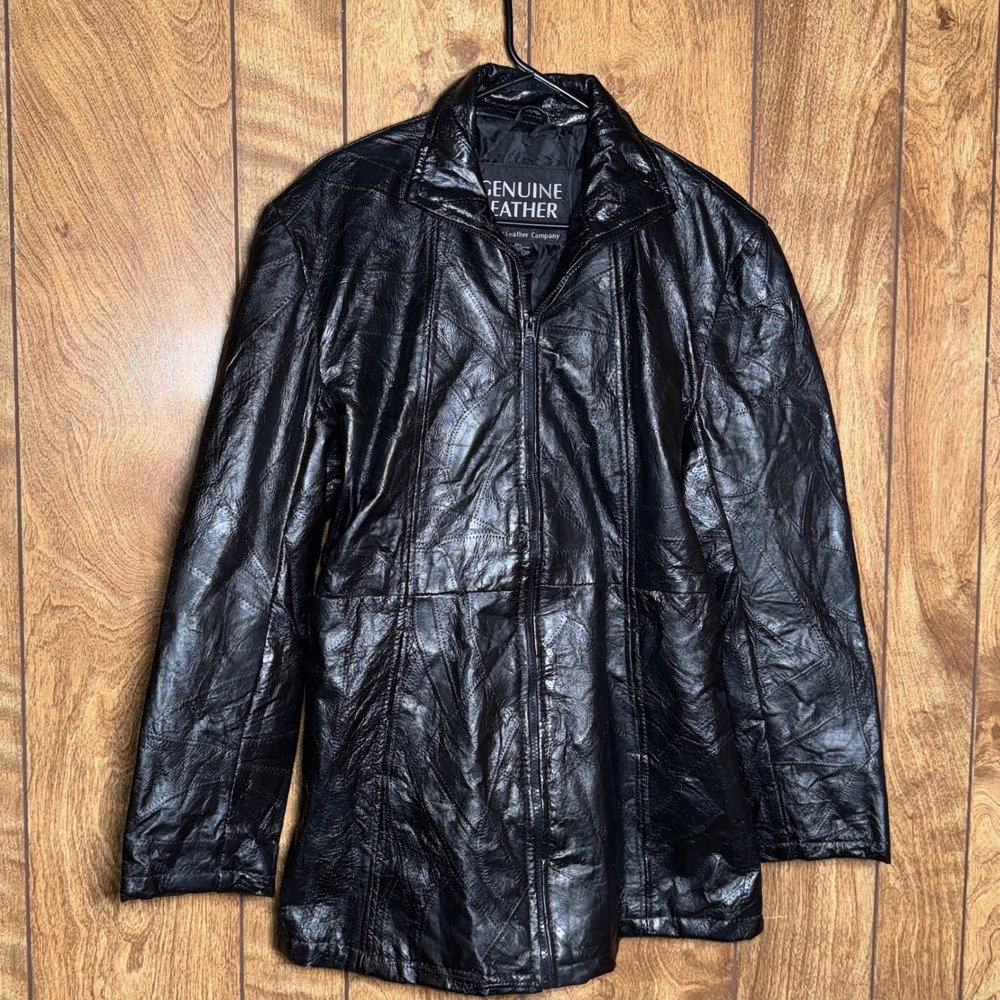Navarre Leather Company Black Genuine Leather Patchwork Zip Front Jacket XL